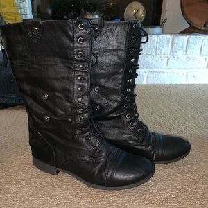 Tall black lace up boots